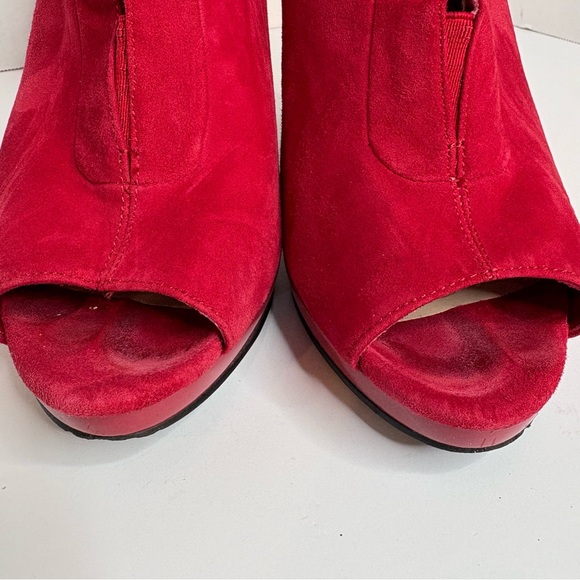 Nine West Red Suede Peep-Toe Booties, Pendanto Stiletto Platform Women’s Size 10 - Picture 13 of 16